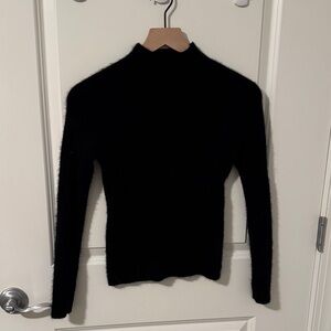 Black Fuzzy Mock Neck Women's Sweater 100% cashmere